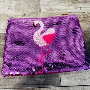 Tarte Purple Sequin Clutch with Flamingo Design